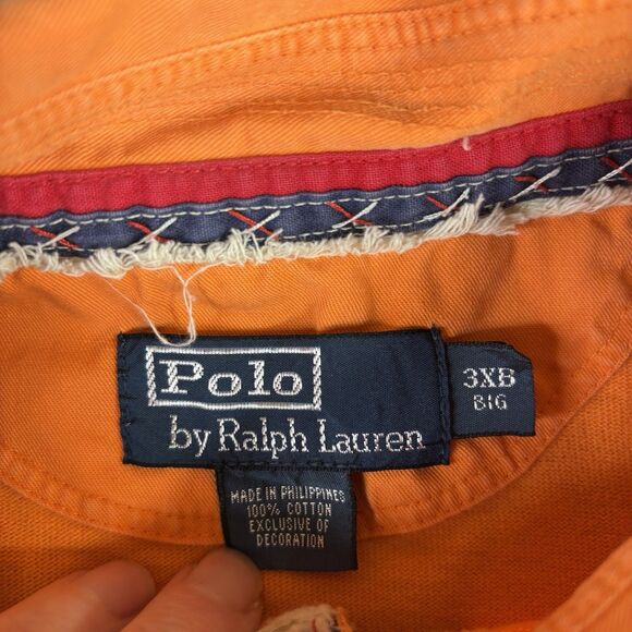 VTG Polo Ralph Lauren Shirt Mens 3XB Orange Rugby Crest Embroidered Pocket S/S - Picture 12 of 15